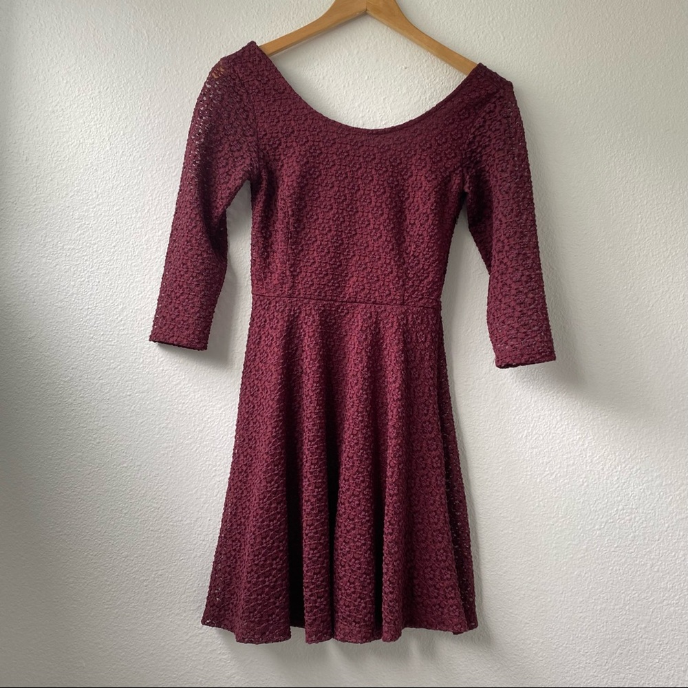 Lush Maroon Lace Scoop Neck Dress